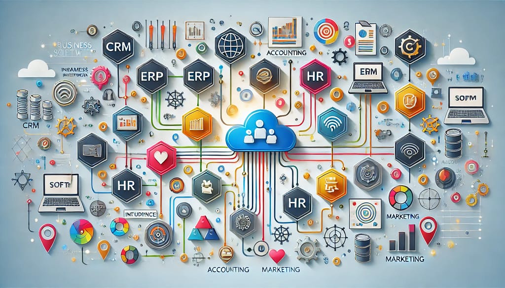 Illustration showing seamless integration between multiple business software systems.